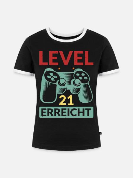 Level 21 Erreicht Gamer - Frauen Kontrast-T-Shirt - Schwarz/Weiß