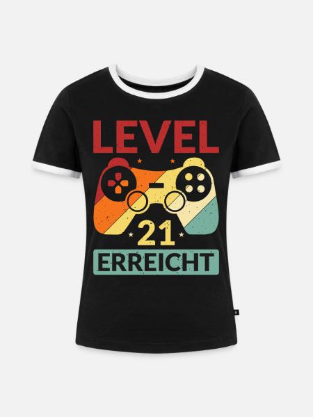 Level 21 Erreicht Gamer - Frauen Kontrast-T-Shirt - Schwarz/Weiß