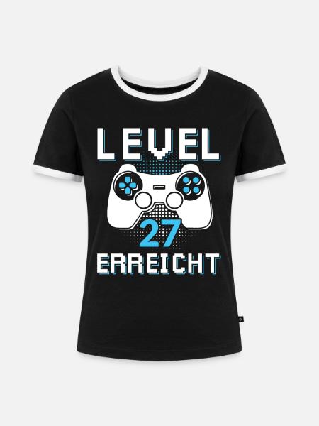 Level 27 Erreicht Gamer - Frauen Kontrast-T-Shirt - Schwarz/Weiß