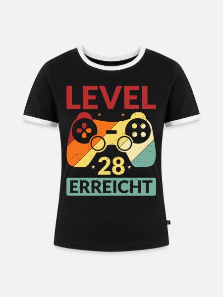 Level 28 Erreicht Gamer - Frauen Kontrast-T-Shirt - Schwarz/Weiß