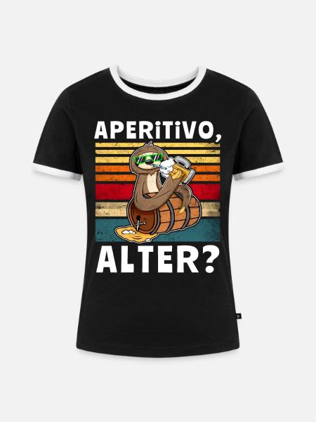 Bier Aperitivo Faultier Trinksprüche - Frauen Kontrast-T-Shirt - Schwarz/Weiß