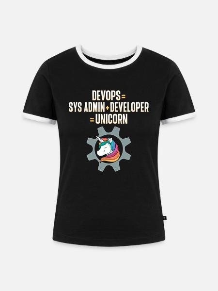 Sys-Admin Entwickler Devops-Ingenieur Einhorn - Frauen Kontrast-T-Shirt - Schwarz/Weiß