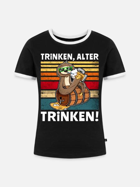 Bier Trinken Faultier Trinksprüche - Frauen Kontrast-T-Shirt - Schwarz/Weiß