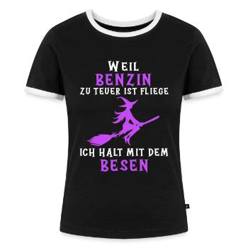 Lustiger Hexe Hexen Hexenbesen Halloween Spruch - Frauen Kontrast-T-Shirt - Schwarz/Weiß - Vorne - Selfina (174cm)