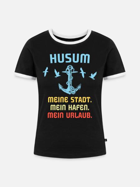 Husum Souvenir Husumer Hafen - Frauen Kontrast-T-Shirt - Schwarz/Weiß