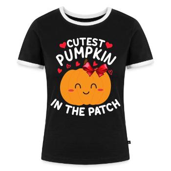 Halloween Pumpkin I Cutest Pumpkin In The Family - Frauen Kontrast-T-Shirt - Schwarz/Weiß - Vorne - Selfina (174cm)