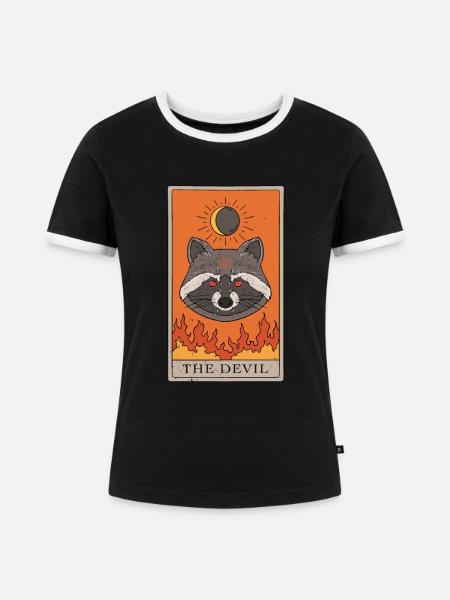 Waschbär Teufel Tarotkarte Tarot - Frauen Kontrast-T-Shirt - Schwarz/Weiß