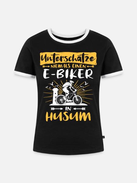 Husum Ebike Husumer Ebiker - Frauen Kontrast-T-Shirt - Schwarz/Weiß