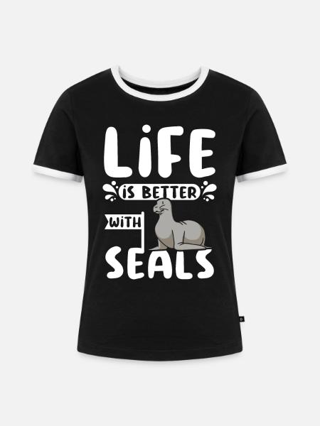 Life is better with seals - Frauen Kontrast-T-Shirt - Schwarz/Weiß