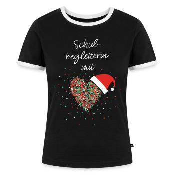Schulbegleiterin mit Herz Weihnachtsoutfit X-Mas - Frauen Kontrast-T-Shirt - Schwarz/Weiß - Vorne - Selfina (174cm)