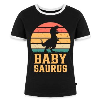Baby Saurus Newborn Baby Dino Baby Dinosaur Babysa - Frauen Kontrast-T-Shirt - Schwarz/Weiß - Vorne - Selfina (174cm)