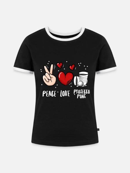 Prosecco Pong Trinkspiel Sekt - Frauen Kontrast-T-Shirt - Schwarz/Weiß
