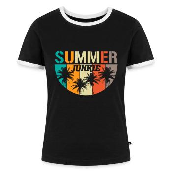 Summer Junkie Wärme Sonnenanbeterin Geschenk - Frauen Kontrast-T-Shirt - Schwarz/Weiß - Vorne - Selfina (174cm)