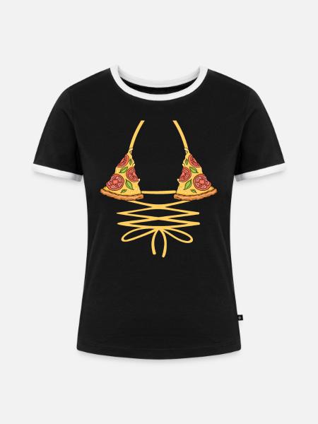 Pizza Bikini - Frauen Kontrast-T-Shirt - Schwarz/Weiß