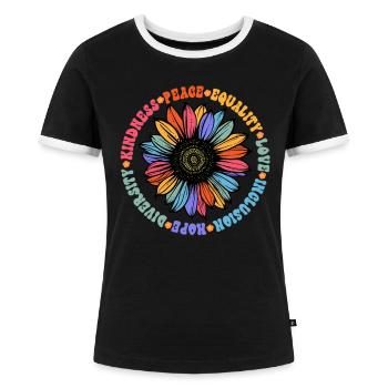 Freundlichkeit Frieden Gleichheit Liebe Hoffnung - Frauen Kontrast-T-Shirt - Schwarz/Weiß - Vorne - Selfina (174cm)