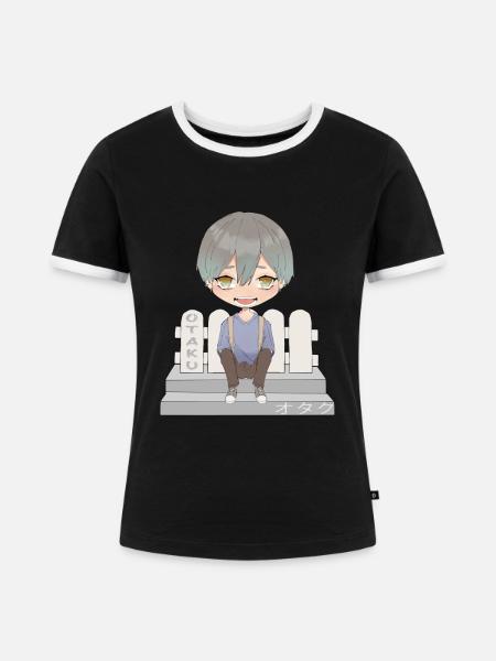 Otaku Anime Boy - Frauen Kontrast-T-Shirt - Schwarz/Weiß
