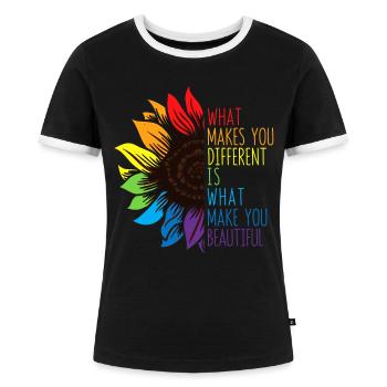Autismus-Bewusstsein Sonnenblume - Frauen Kontrast-T-Shirt - Schwarz/Weiß - Vorne - Selfina (174cm)