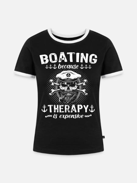 Captain Boating Therapy - Frauen Kontrast-T-Shirt - Schwarz/Weiß