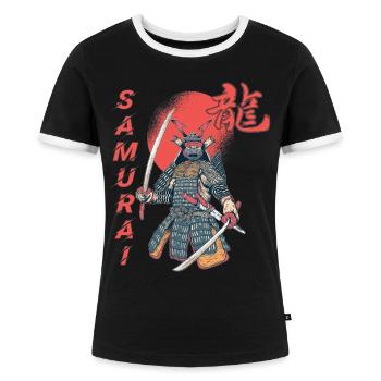 Samurai Mond Blutfleck Japanische Kunst Ninja Japa - Frauen Kontrast-T-Shirt - Schwarz/Weiß - Vorne - Selfina (174cm)