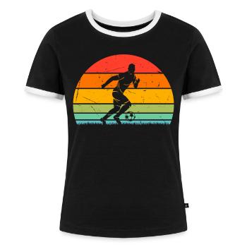 Retro Soccer Sunset Soccer Player - Frauen Kontrast-T-Shirt - Schwarz/Weiß - Vorne - Selfina (174cm)