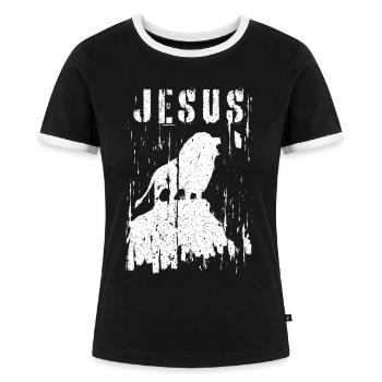 Jesus Löwe Christlich Team Gott Gottesdienst - Frauen Kontrast-T-Shirt - Schwarz/Weiß - Vorne - Selfina (174cm)