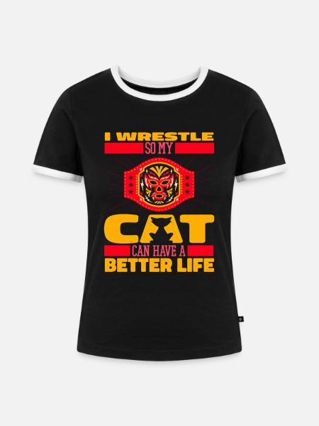 Wrestling Wrestler Katze - Frauen Kontrast-T-Shirt - Schwarz/Weiß
