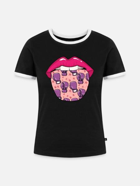Boxen Boxer Lippen - Frauen Kontrast-T-Shirt - Schwarz/Weiß