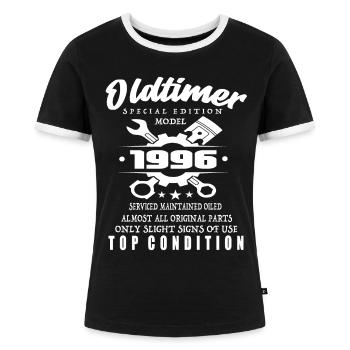 Oldtimer Special Edition Modell 1996 Geburtstag - Frauen Kontrast-T-Shirt - Schwarz/Weiß - Vorne - Selfina (174cm)