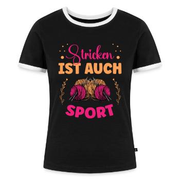 Wolle Häkeln Hobby Nähen Stricker Stricken Für - Frauen Kontrast-T-Shirt - Schwarz/Weiß - Vorne - Selfina (174cm)