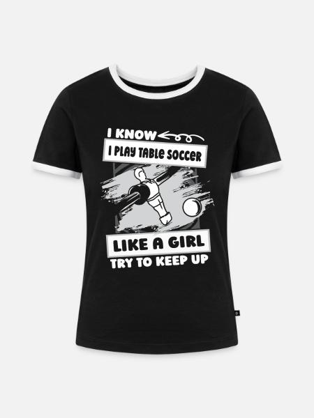 Tischfußball Kicker Mädchen - Frauen Kontrast-T-Shirt - Schwarz/Weiß