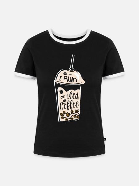Ich Laufe Auf Eiskaffee-liebhaber-koffein-trinker - Frauen Kontrast-T-Shirt - Schwarz/Weiß