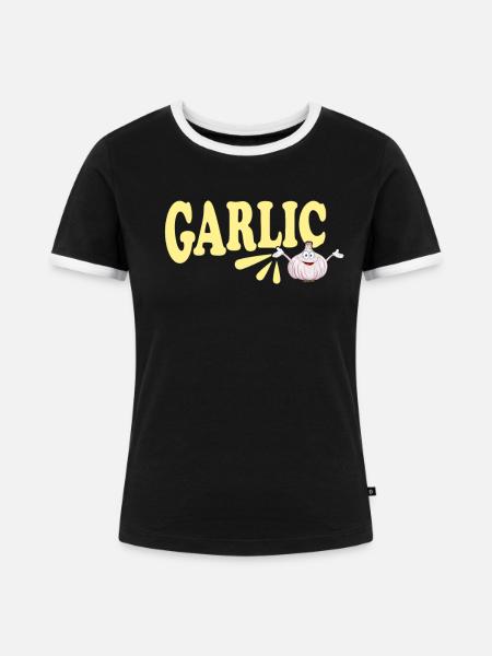 Lustiges Knoblauchbrot-Paardesign - Frauen Kontrast-T-Shirt - Schwarz/Weiß