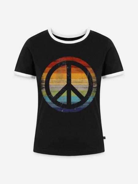 Friedenssymbol Retro - Frauen Kontrast-T-Shirt - Schwarz/Weiß
