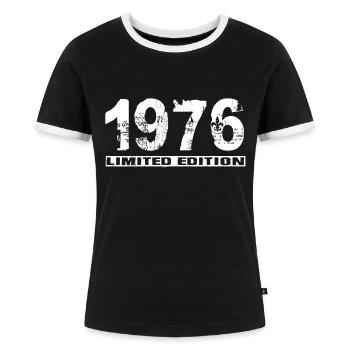 Limited Edition 1976 - Frauen Kontrast-T-Shirt - Schwarz/Weiß - Vorne - Selfina (174cm)