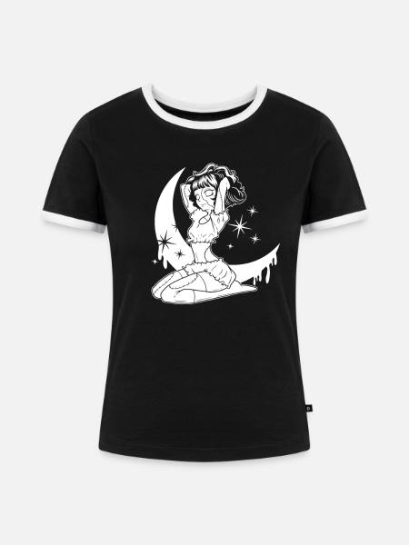 Gothic Puppe - Frauen Kontrast-T-Shirt - Schwarz/Weiß