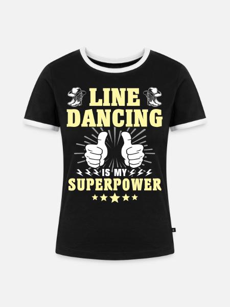 Line Dancing Superpower - Frauen Kontrast-T-Shirt - Schwarz/Weiß