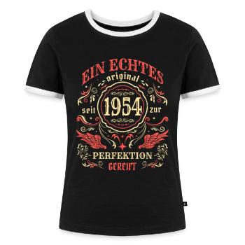 1954 Ein echtes Original seit 1954 - Frauen Kontrast-T-Shirt - Schwarz/Weiß - Vorne - Selfina (174cm)