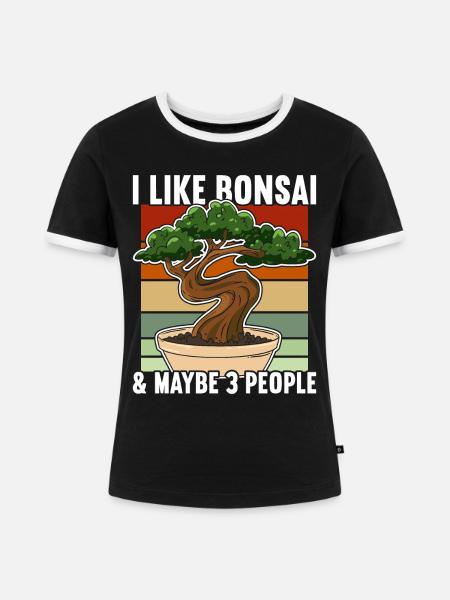 Bonsai-Baum - Frauen Kontrast-T-Shirt - Schwarz/Weiß