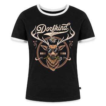 Dorfkind T-Shirt Herren Damen Dorfkind Shirt - Frauen Kontrast-T-Shirt - Schwarz/Weiß - Vorne - Selfina (174cm)