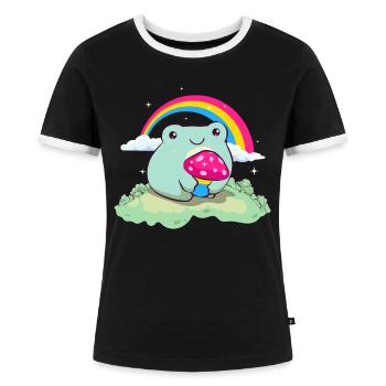 Pansexual Pride Pan Flag Cute Frog Mushroom Subtle - Frauen Kontrast-T-Shirt - Schwarz/Weiß - Vorne - Selfina (174cm)