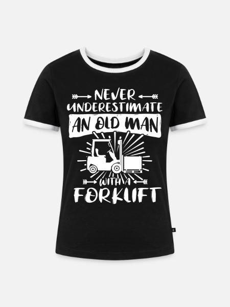 Unterschätze Mann Stapler - Frauen Kontrast-T-Shirt - Schwarz/Weiß