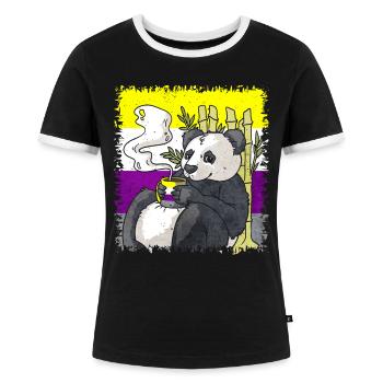 Nicht binäre Stolz Flagge Panda Kaffee Sublte LGBT - Frauen Kontrast-T-Shirt - Schwarz/Weiß - Vorne - Selfina (174cm)
