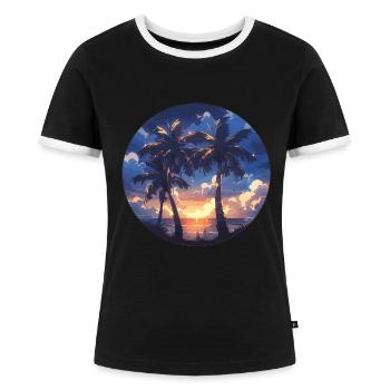 Palme Palmen Palme Sonnenuntergang Palmenstrand - Frauen Kontrast-T-Shirt - Schwarz/Weiß - Vorne - Selfina (174cm)