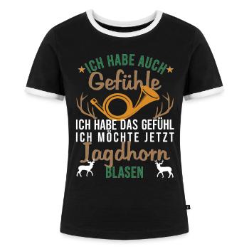 Jagdhorn Bläser Jäger gefühle - Frauen Kontrast-T-Shirt - Schwarz/Weiß - Vorne - Selfina (174cm)