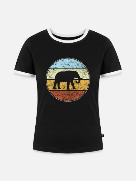 Elefant Retro - Frauen Kontrast-T-Shirt - Schwarz/Weiß