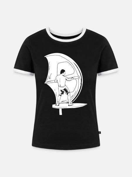 Wing Surf Wing Foil - Frauen Kontrast-T-Shirt - Schwarz/Weiß