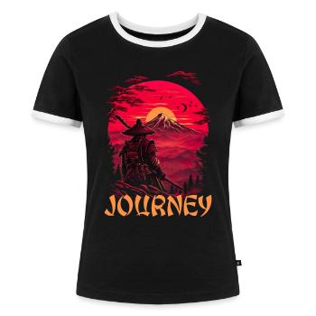 Journey Samurai Japan Kultur - Frauen Kontrast-T-Shirt - Schwarz/Weiß - Vorne - Selfina (174cm)