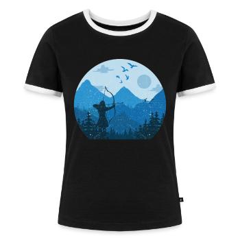 Bogenschießen - Frauen Kontrast-T-Shirt - Schwarz/Weiß - Vorne - Selfina (174cm)