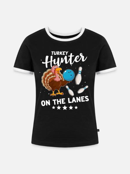 Turkey Bowling Thanksgiving - Frauen Kontrast-T-Shirt - Schwarz/Weiß