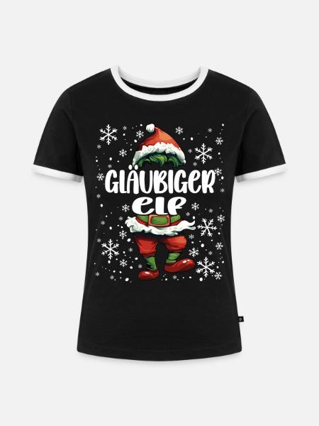 Weihnachtsoutfit Gläubiger Elf - Frauen Kontrast-T-Shirt - Schwarz/Weiß